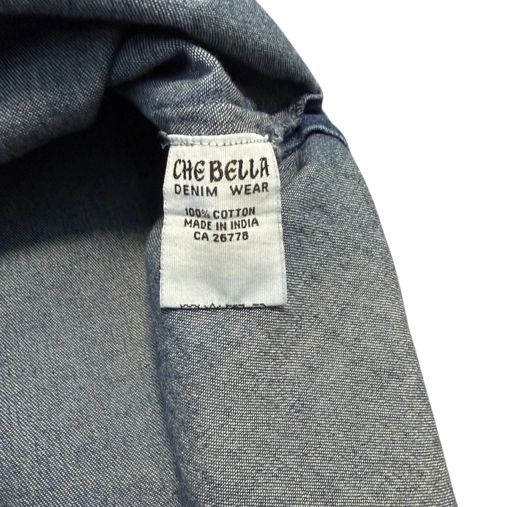 Vintage | Che Bella | Denim Floral Layered Maxi Dress Blue Medium Wash Size L - Picture 11 of 16